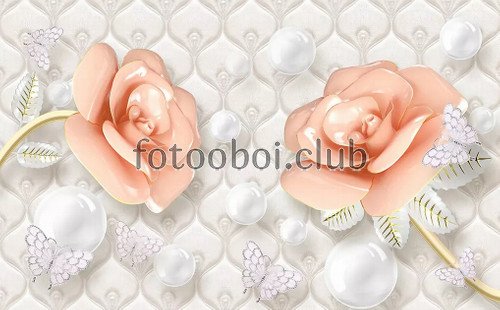 розы, цветы, бабочки, жемчуг, жемчужины, 3д, 3d, узор